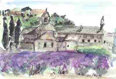 Ancient Cistercian abbey and lavender field