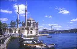 Ortakoy with the Bosphorus bridge streching from Europe to Asia