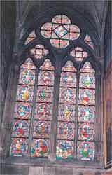 Detail of one of the stain glass windows in Notre Dame