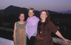 Robbi with Ann and Phyllis from the USA in Drome Provencale on the terrace after dinner